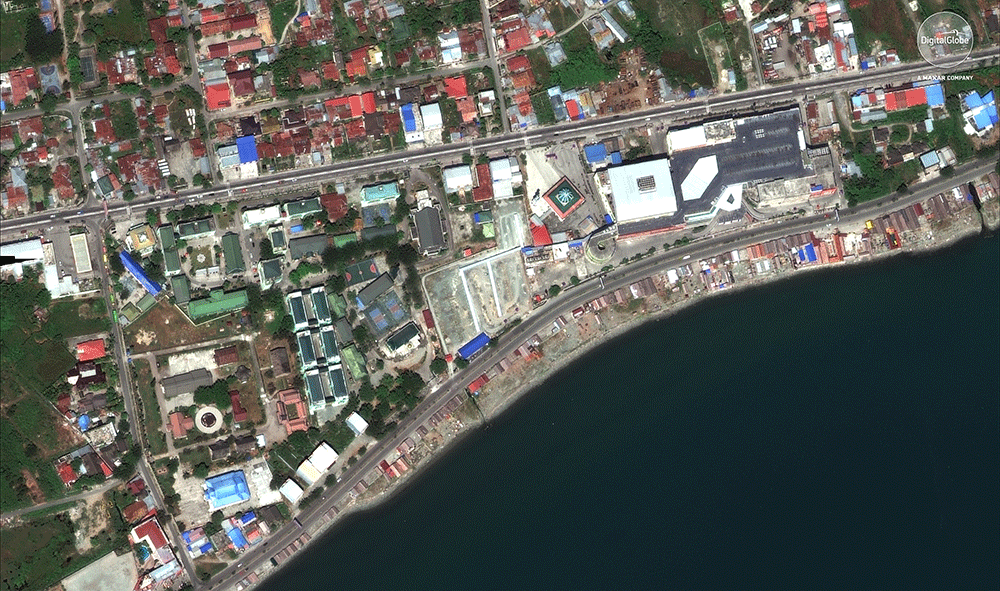 Sulawesi earthquake, Before and after GIFs of the Sulawesi earthquake, Before and after pictures of the Sulawesi earthquake, Before and after images of the Sulawesi earthquake