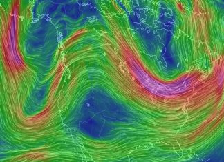 Wondering why North America is warm in the west and cold in the east right now? Have a look at this loop in the jet stream, bringing warm air from the south into California and cold air from the north down the east coast, Thanksgiving warm in west usa and cold in east usa