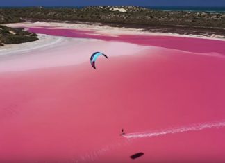 Skitesurfing on a pink lagoon in Australia, video Skitesurfing on a pink lagoon in Australia, pink lagoon skitesurfing australia