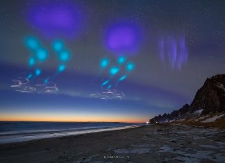 aurora azure rocket sky ufo, strange sky phenomenon, mysterious light in the sky, sky experiement sweden