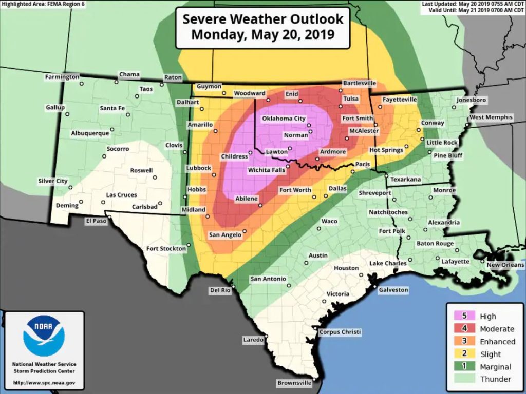 high risk weather outlook oklahoma texas tornado flooding
