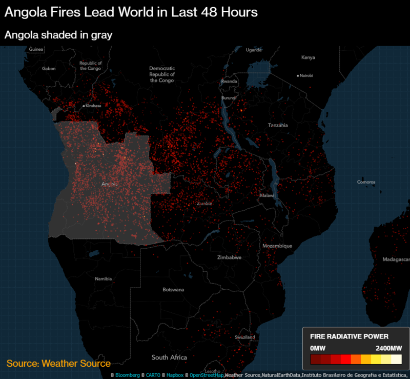 angola wildfires, african wildfires vs brazil wildfire