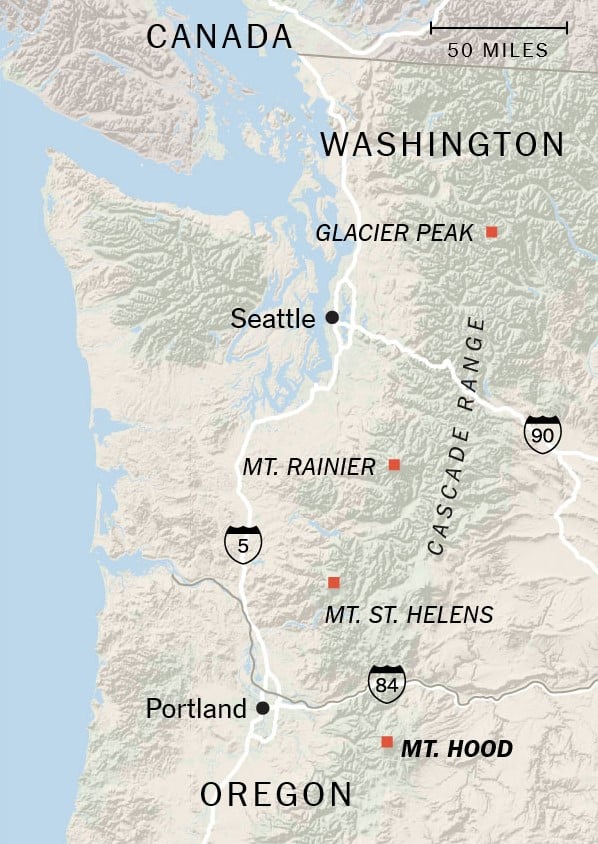 cascade volcano map, cascade volcanoes, cascade volcanoes map