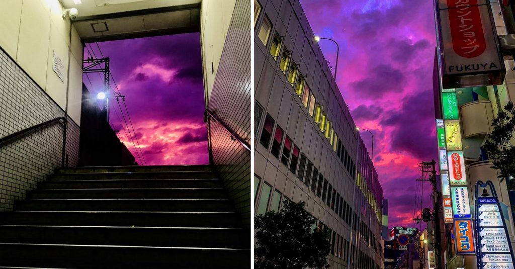 purple sky japan, purple sky japan video, purple sky japan pictures, purple sky japan typhoon hagibis