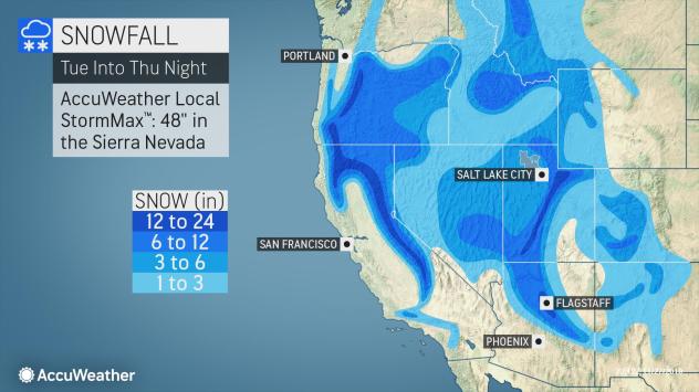 Snowfall forecast for Thankygiving storm in US