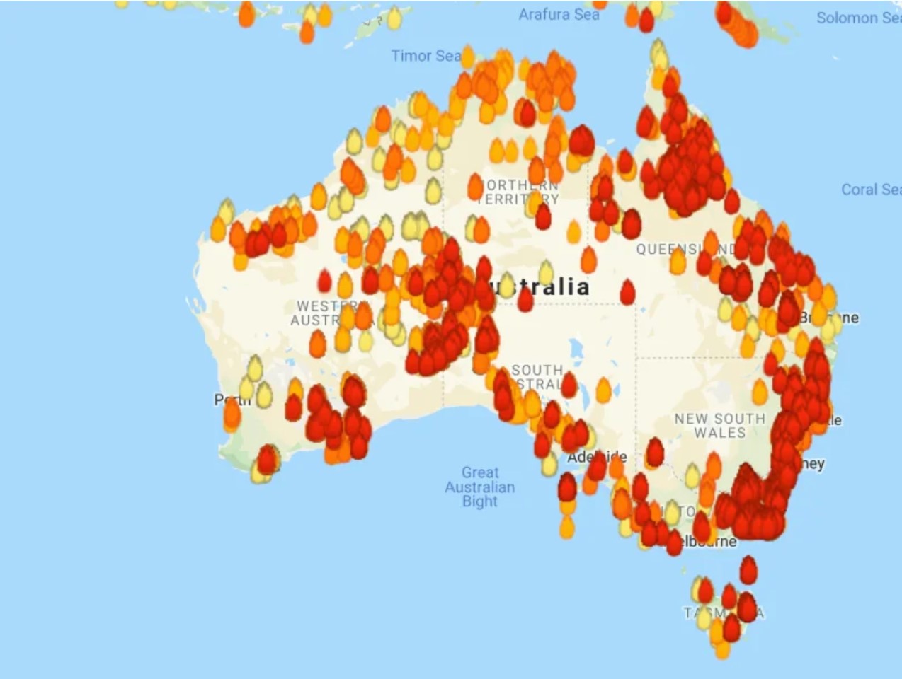 Australia fire map Weeklong state of emergency due to widespread
