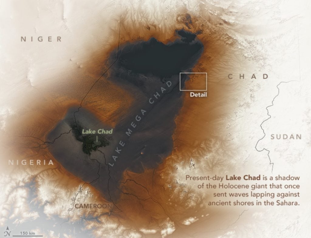 lake mega chad, Ancient Lake Mega Chad in Sahara desert satellite imagery