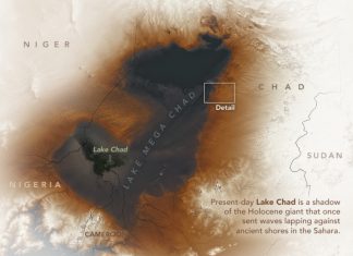 lake mega chad, Ancient Lake Mega Chad in Sahara desert satellite imagery