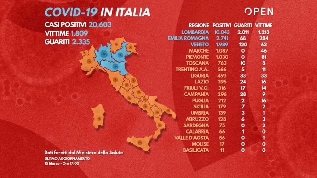 Map of Coronavirus cases and deaths in Italy