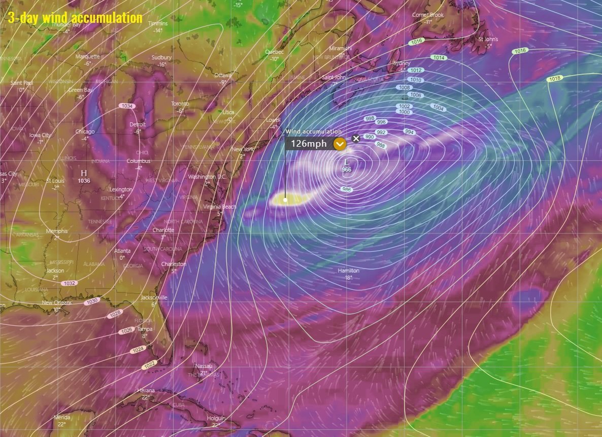 Violent bomb cyclone explodes off U.S. East Coast generating hurricane