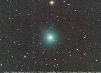 comet swan, newly discovered comet swan, The newly discovered Comet Swan is bright (8th magnitude), green, and has a long tail