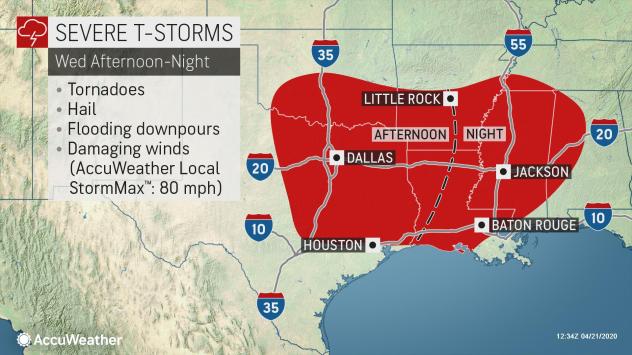 Violent weather outbreak forecast for Texas and Mississippi on April 22-23