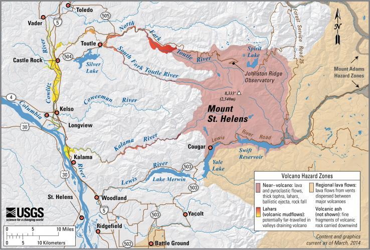 Mount St. Helens hazard map, Mount St. Helens threat map, Mt St. Helens eruption, MtStHelens, Mt St. Helens eruption anniversary