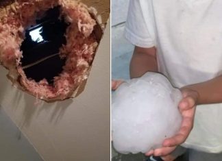 Gigantic hailstone makes ahole in a roof in Burkburnett, Gigantic hailstone makes ahole in a roof in Burkburnett pictures, Gigantic hailstone makes ahole in a roof in Burkburnett may 2020