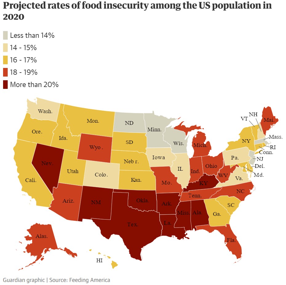 food insecurity usa map, Map of the projected food insecurity across the USA