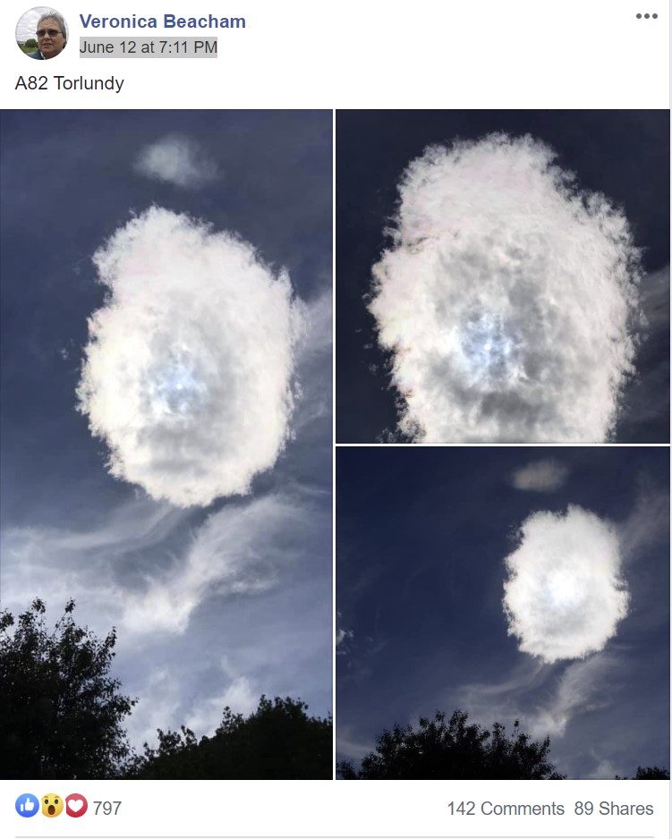 strange cloud captured in the sky over Torlundy, Scotland on June 12 2020