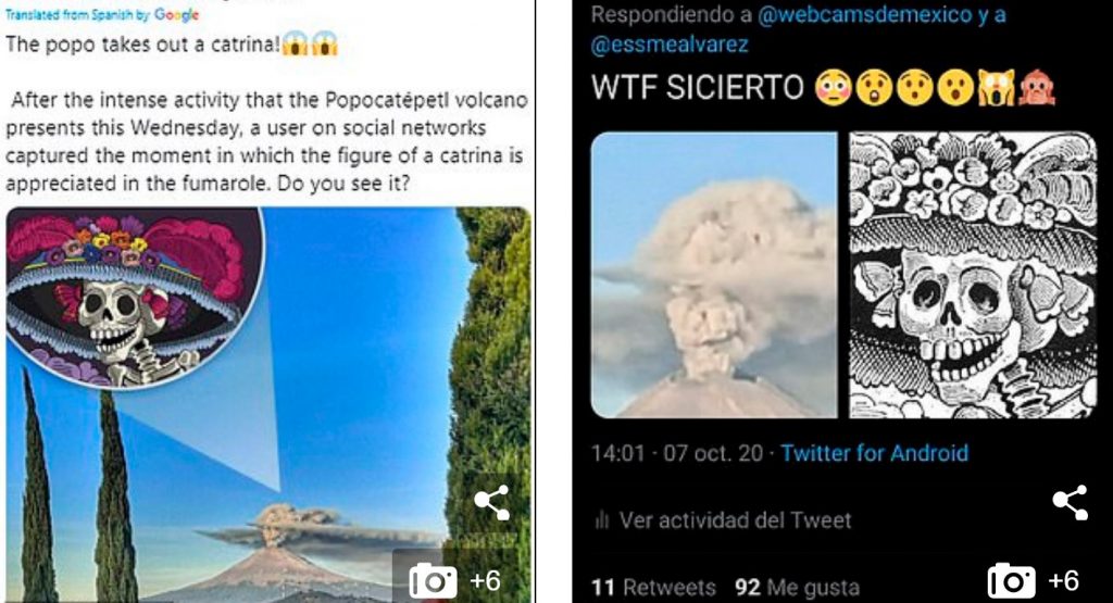 Face of Mexican 'Day of the Dead' symbol 'the Elegant Skull' appears in volcanic ash cloud weeks before the annual festival