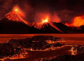 Biggest mass extinction in history 250 million years ago was triggered by an enormous volcanic eruption in Siberia which spewed huge amounts of carbon dioxide into the atmosphere