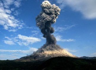 Karymsky volcanic eruption on October 21