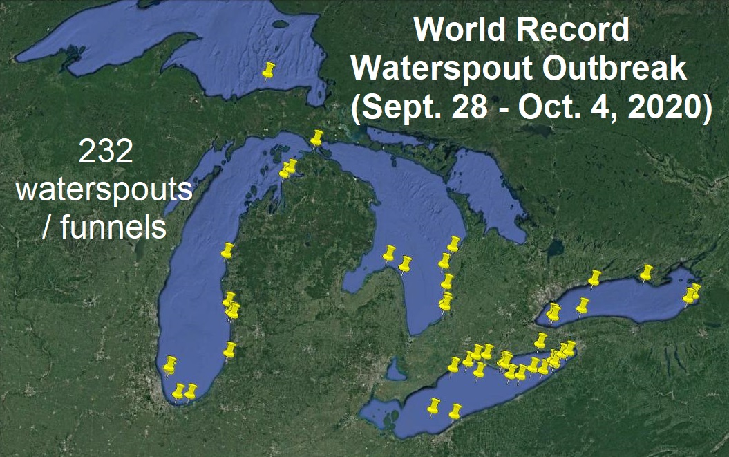 waterspout record great lakes, waterspout record outbreak great lakes, waterspout record great lakes october 2020