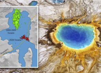 earthquake swarm in Yellowstone caldera reactivates ancient fault formed during the last supervolcano eruption, A current earthquake swarm in Yellowstone caldera reactivated an ancient fault formed during the last supervolcano eruption 631,000 years ago