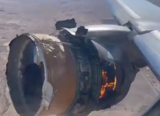 Plane engine burning live on Twitter video