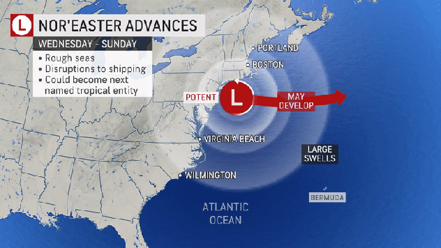 Noreaster off US coast has similarities to 1991 Perfect Storm and may become tropical