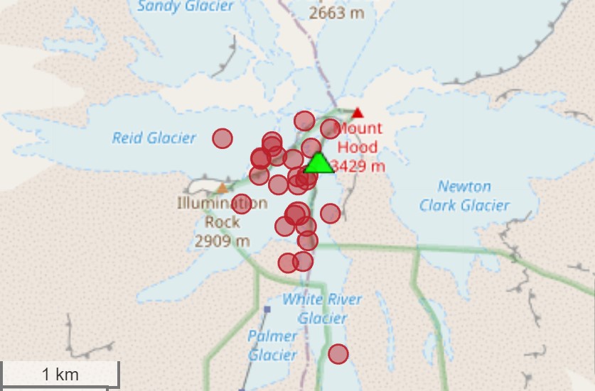 earthquake swarm Mount Hood Oregon October 17-18 2021