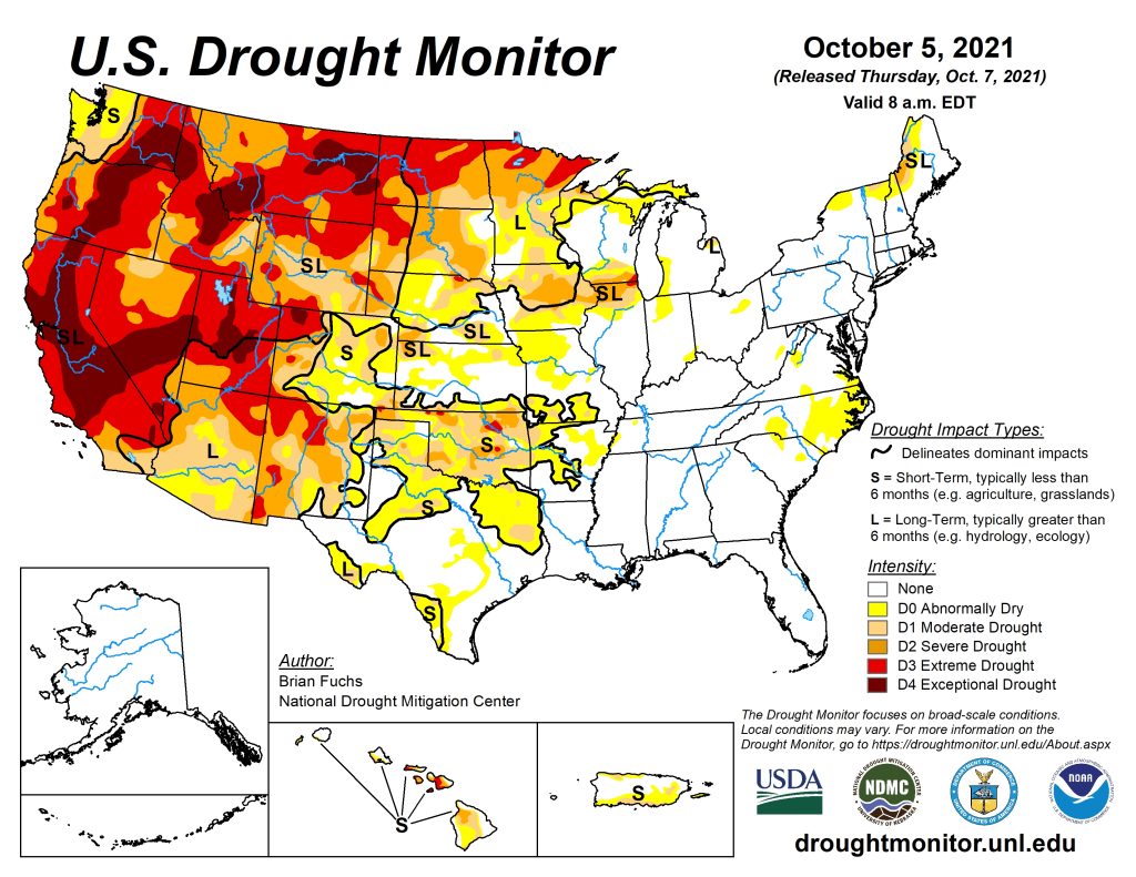 US drought map for October 2021
