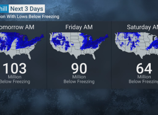 Big November chill central and eastern US, low temperatures usa