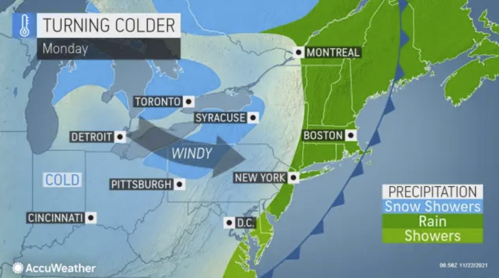 thanksgiving weather, thanksgiving week weather, Coldest air of the season lake-effect snow set to blast Northeast 