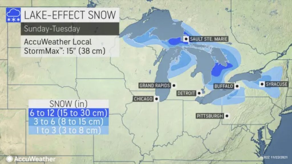thanksgiving weather, thanksgiving week weather, Coldest air of the season lake-effect snow set to blast Northeast 
