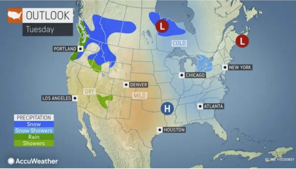 Heavy rain and snow Pacific Northwest Thanksgiving week