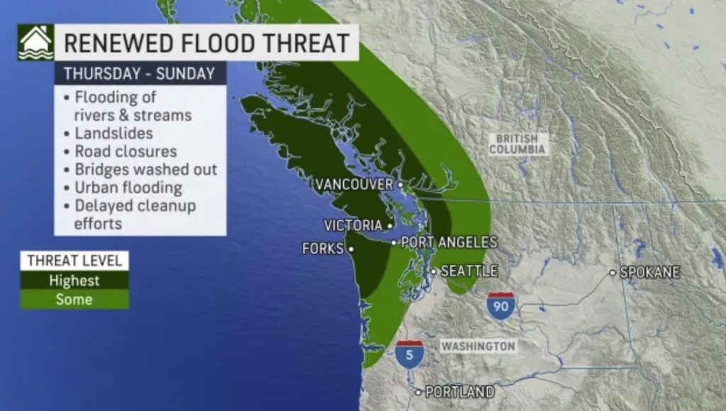 Heavy rain and snow Pacific Northwest Thanksgiving week