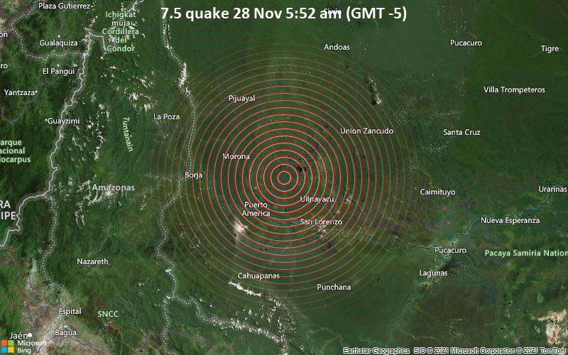 M7.5 earthquake hits Barranca Peru on November 28 2021