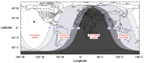 Visibility map of the partial lunar eclipse 2021-11-19