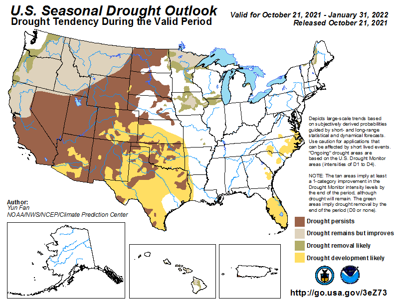 US seasonal drought monitor for Winter 2021-2022