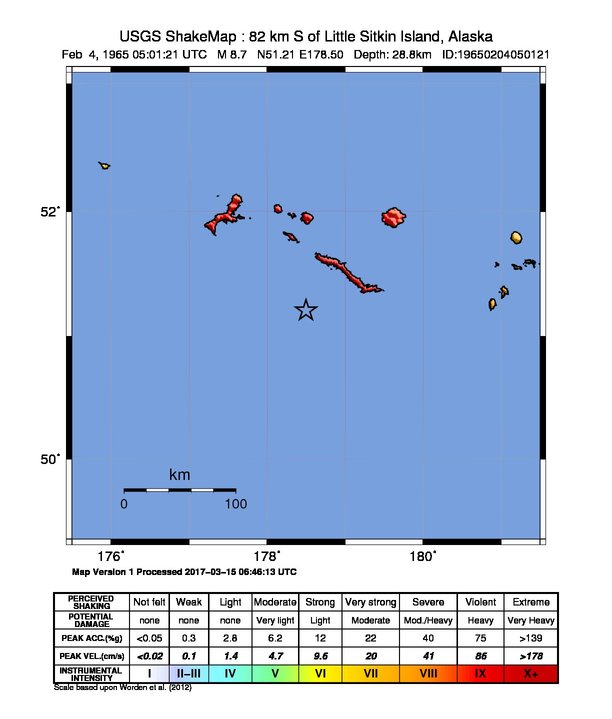 1965 Rat Islands earthquake shakemap USGS