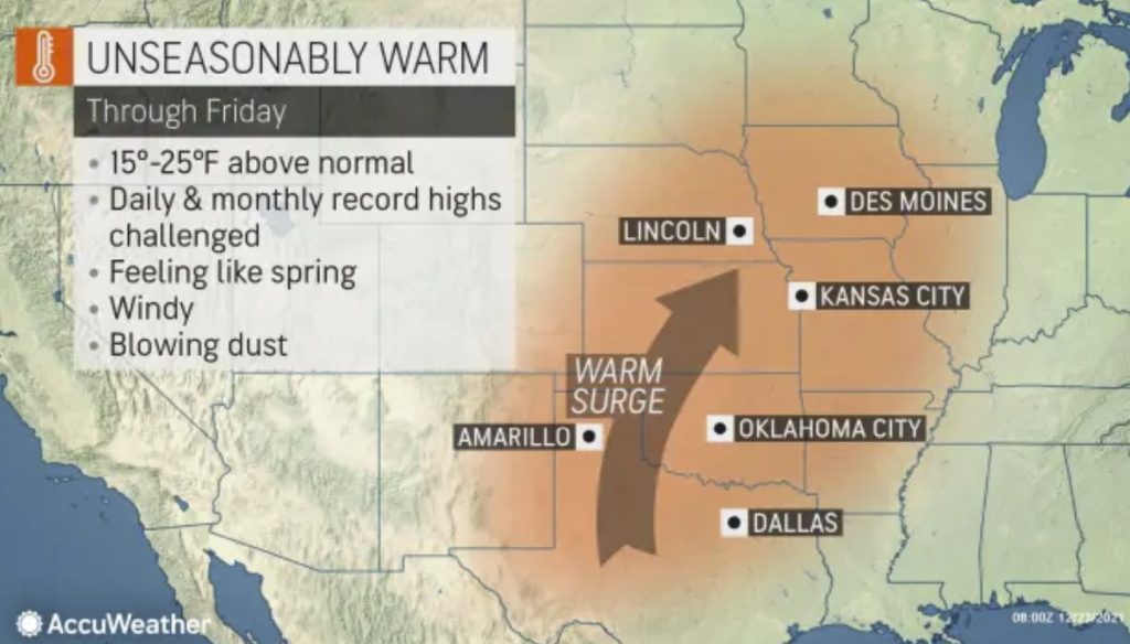 Abnormally warm Christmas in Texas, Tennessee, Arkansas and Oklahoma in the US