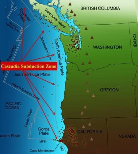 Cascadia Subduction Zone and Cascades volcanoes