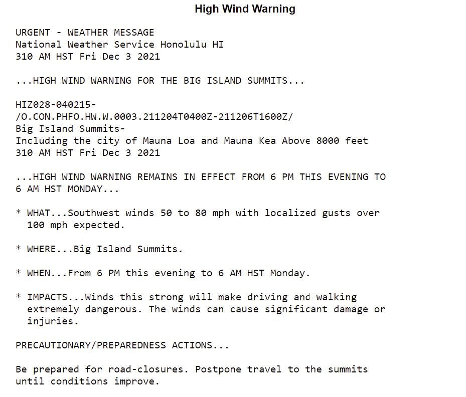 High wind warning Hawaii