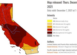 Map of California drought by Drought Monitor