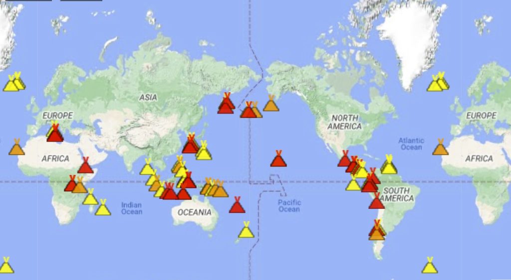 ring of fire increased activity on December 2021, Erupting volcanoes around the world