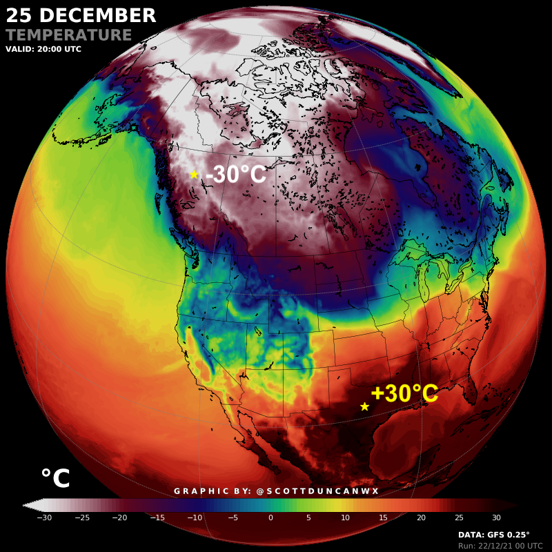 extreme cold along Pacific Northwest vs insane warm across rest of US on Christmas Day
