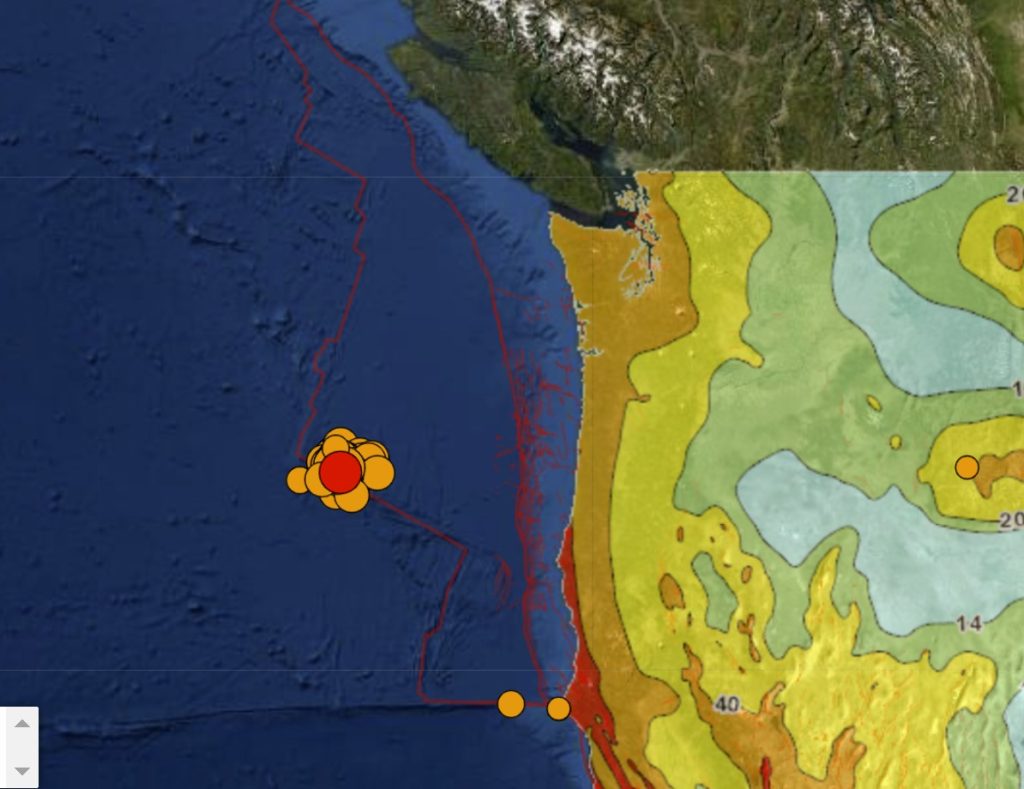 Strong earthquake swarm off Oregon on December 7-8 2021