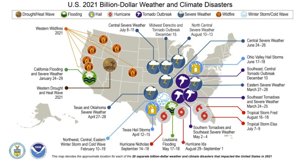 US 2021 billion-dollar weather and climate disasters