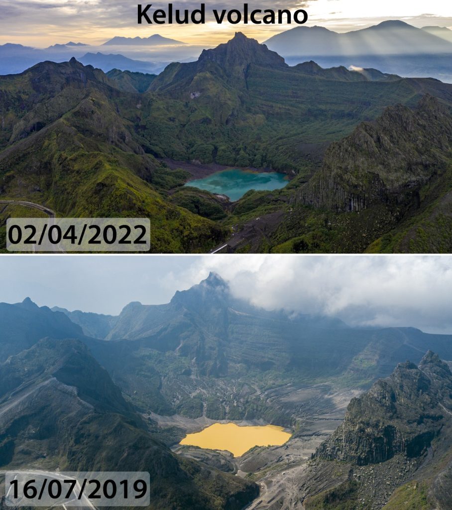 kelud volcano lake changes color