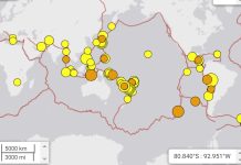 Map showing M4.5+ earthquakes within the last 7 days