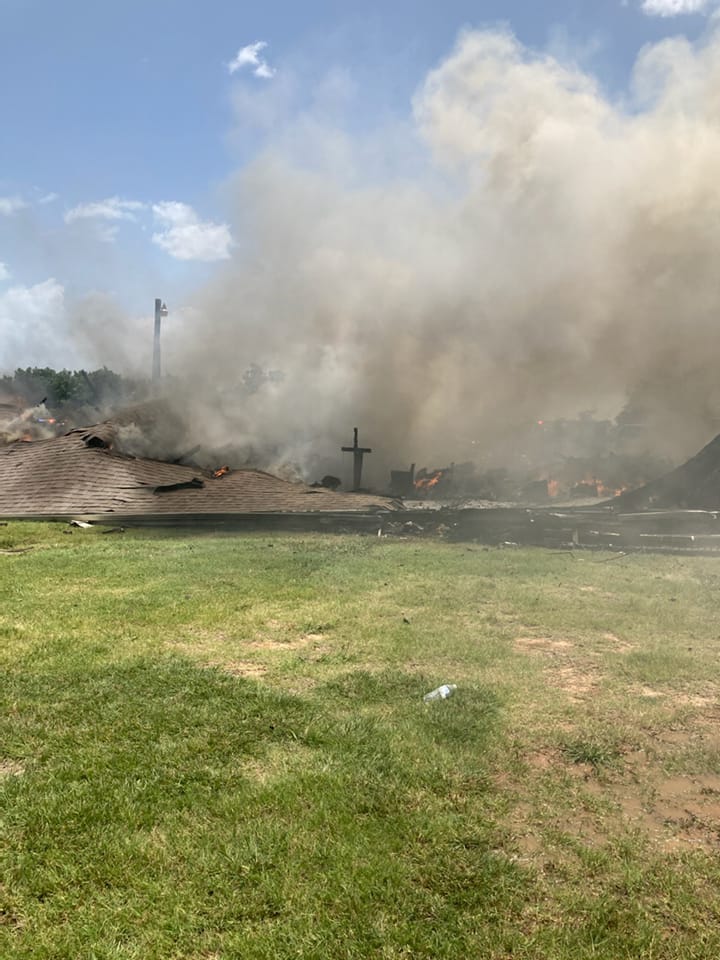 Cross left standing in Wise County church after fire destroys building in Texas
