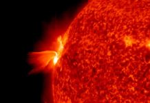 The sun unleashed a major X1.1 class solar flare from an active sunspot cluster on its eastern limb on April 17, 2022.